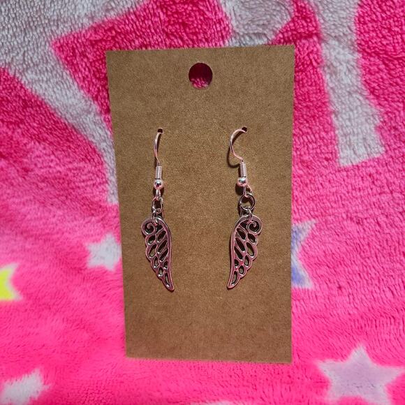 Angel Wing Silver Dangle/Drop Earrings - Picture 1 of 2